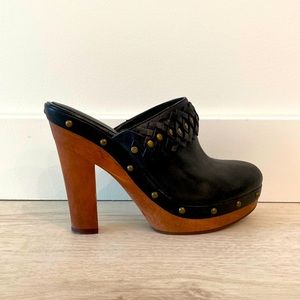 Ralph Lauren Black Leather Platform Clog Size 7